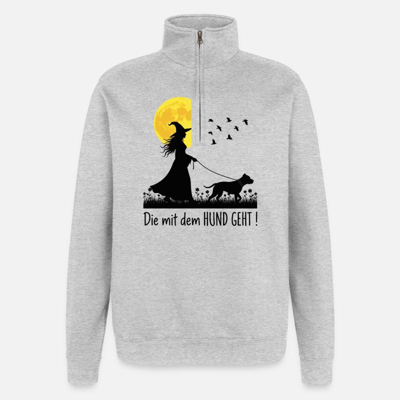 Die mit dem Pitbull geht ! - Quarter-Zip-Sweatshirt - Grau meliert