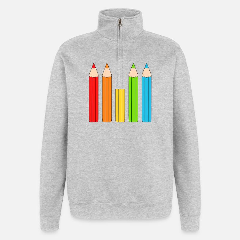 Vibrant Colour Pencil Array Design - Quarter-Zip Sweatshirt - heather grey