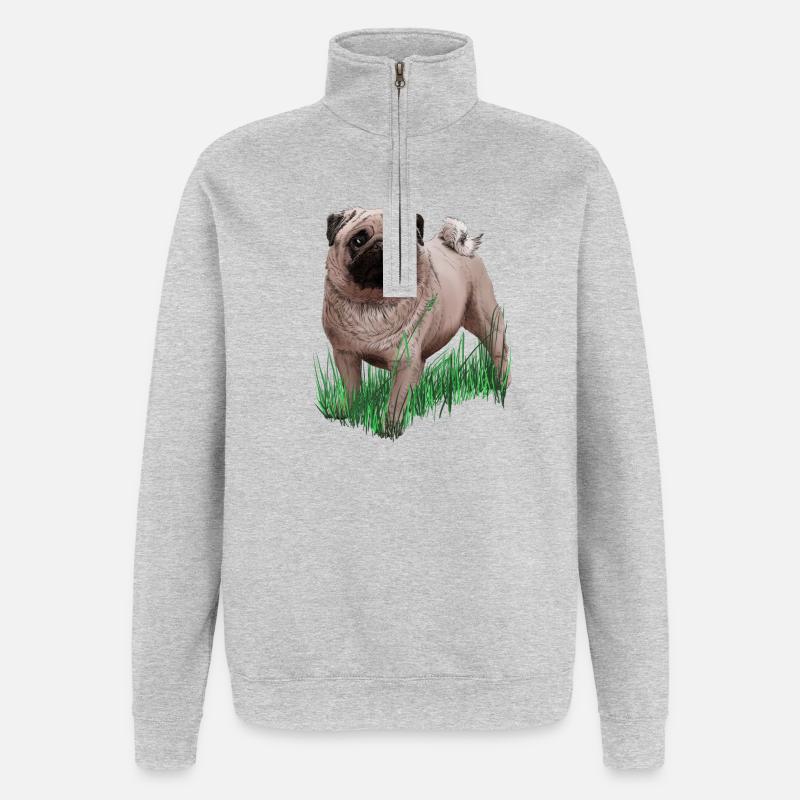 Mops - Quarter-Zip-Sweatshirt - Grau meliert