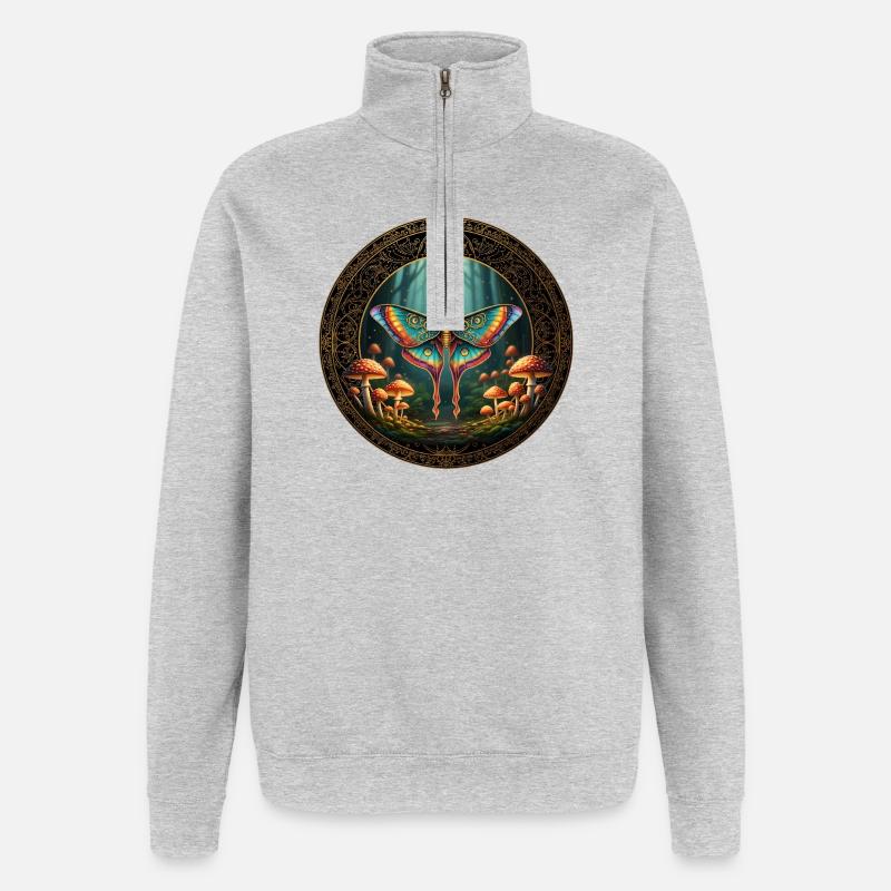Mandala Papillon Forêt Enchanteur - Sweat à zip 1/4 - gris chiné