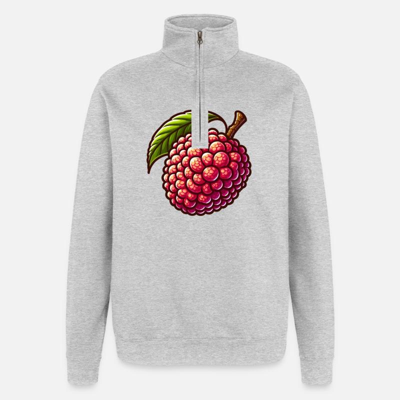 Lebendige Litschi im illustrativen Stil - Quarter-Zip-Sweatshirt - Grau meliert