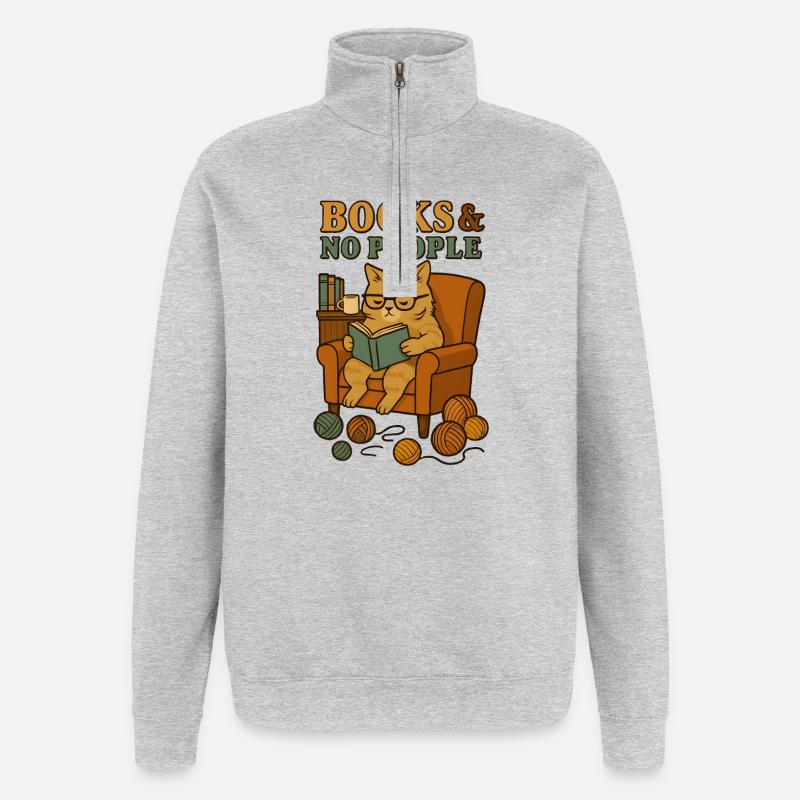 Cat reader in a comfortable armchair - Quarter-Zip Sweatshirt - heather grey