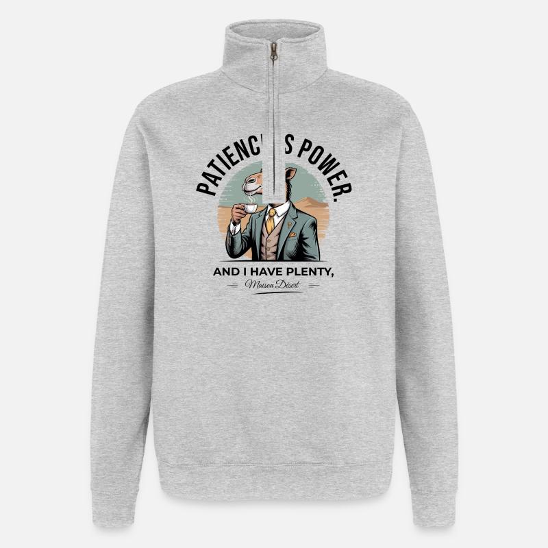 Geduld ist Power Camel Kaffee - Quarter-Zip-Sweatshirt - Grau meliert