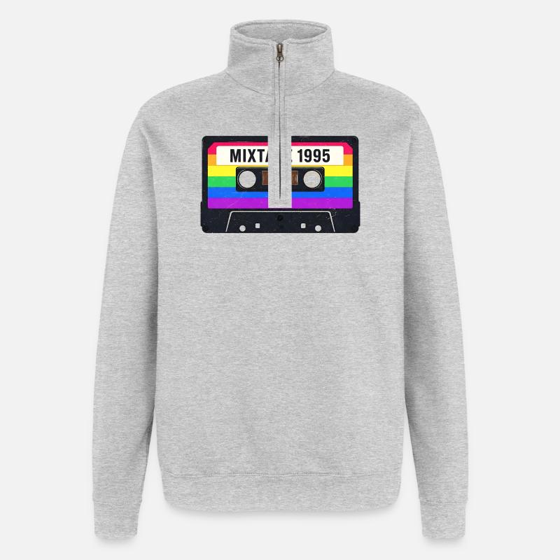 Cassette Mixtape 80s 90s Nostalgie - Sweat à zip 1/4 - gris chiné