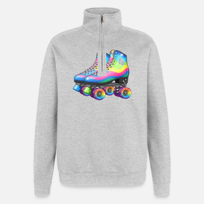 Rainbow Roller Skates Retro Disco Style - Quarter-Zip Sweatshirt - heather grey