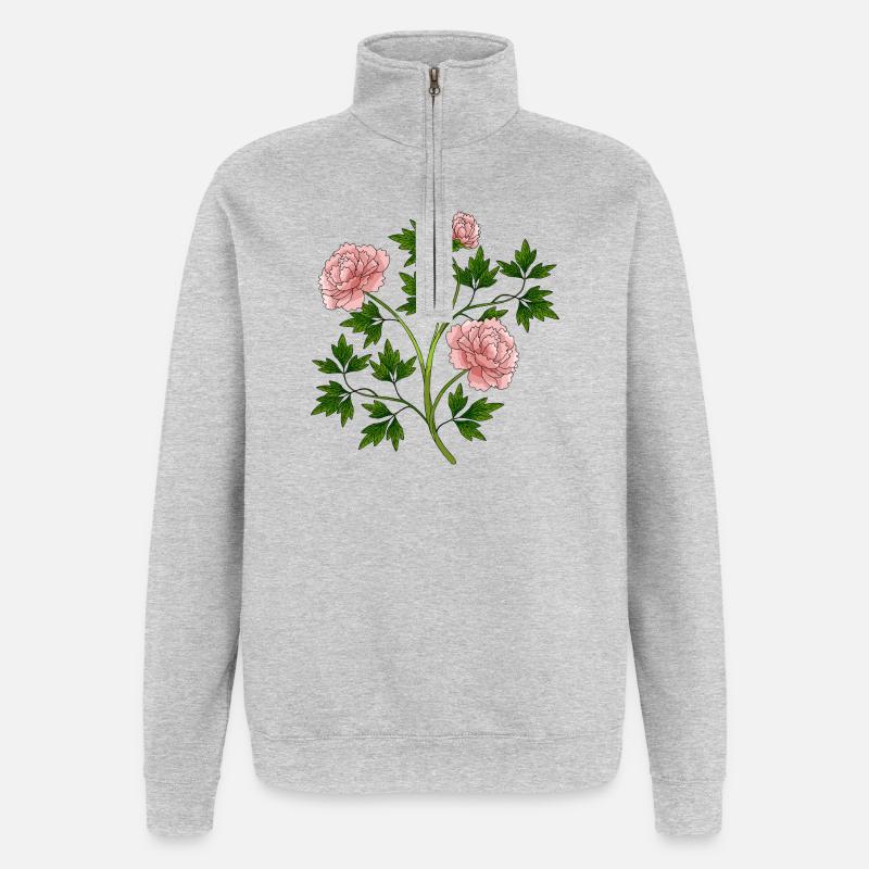 Blumen - Quarter-Zip-Sweatshirt - Grau meliert