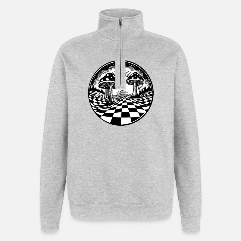 Conception paysagère de champignons psychédéliques - Sweat à zip 1/4 - gris chiné