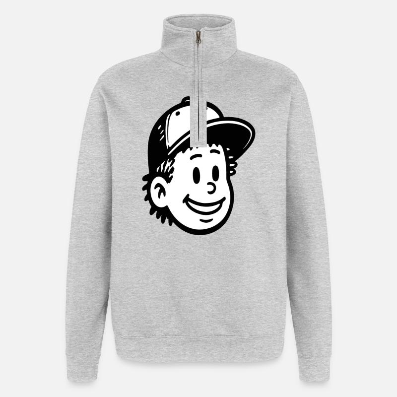 Verspieltes Cartoon Junge Gesicht Design - Quarter-Zip-Sweatshirt - Grau meliert