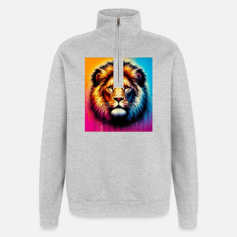 Löwe - Quarter-Zip-Sweatshirt - Grau meliert