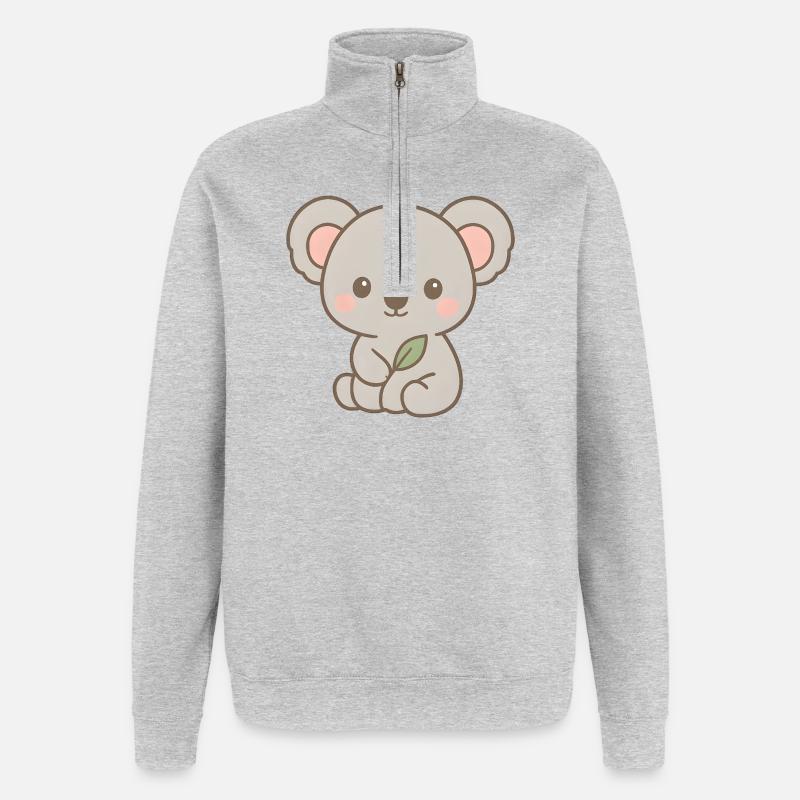 Niedliches Koala Bär Design mit Blättern - Quarter-Zip-Sweatshirt - Grau meliert