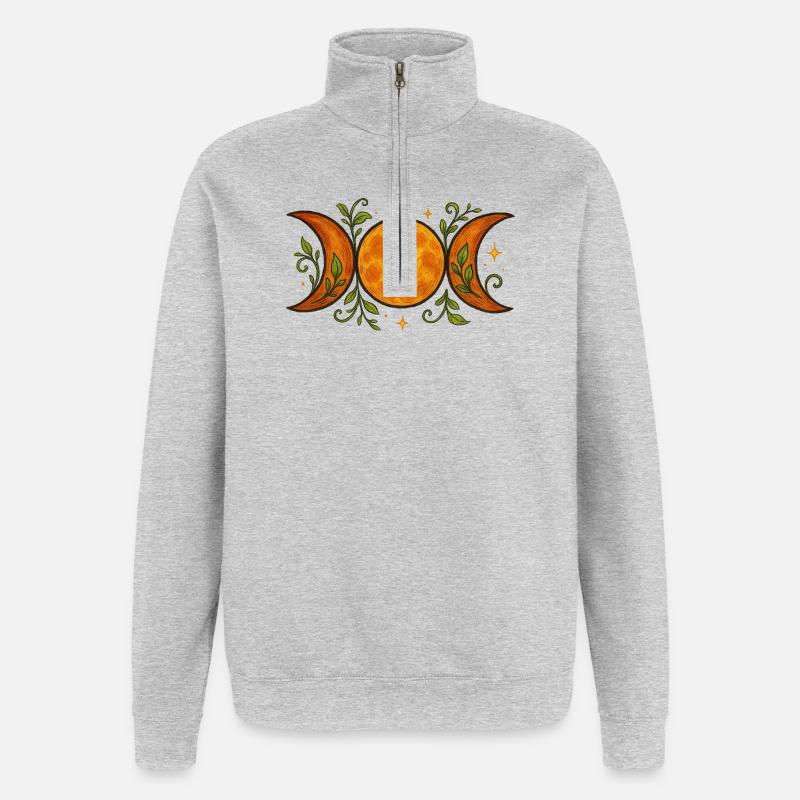 Celestial Lunar Phases with Botanical Accents - Quarter-Zip Sweatshirt - heather grey