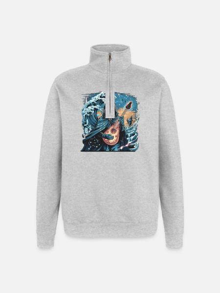 Mystic Ocean Wave with Ghostly Musician - Quarter-Zip Sweatshirt - heather grey