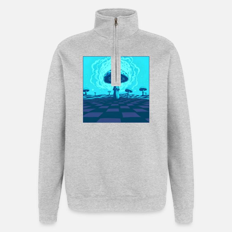 Futuristic Blue Psychedelic Mushroom Scene - Quarter-Zip Sweatshirt - heather grey