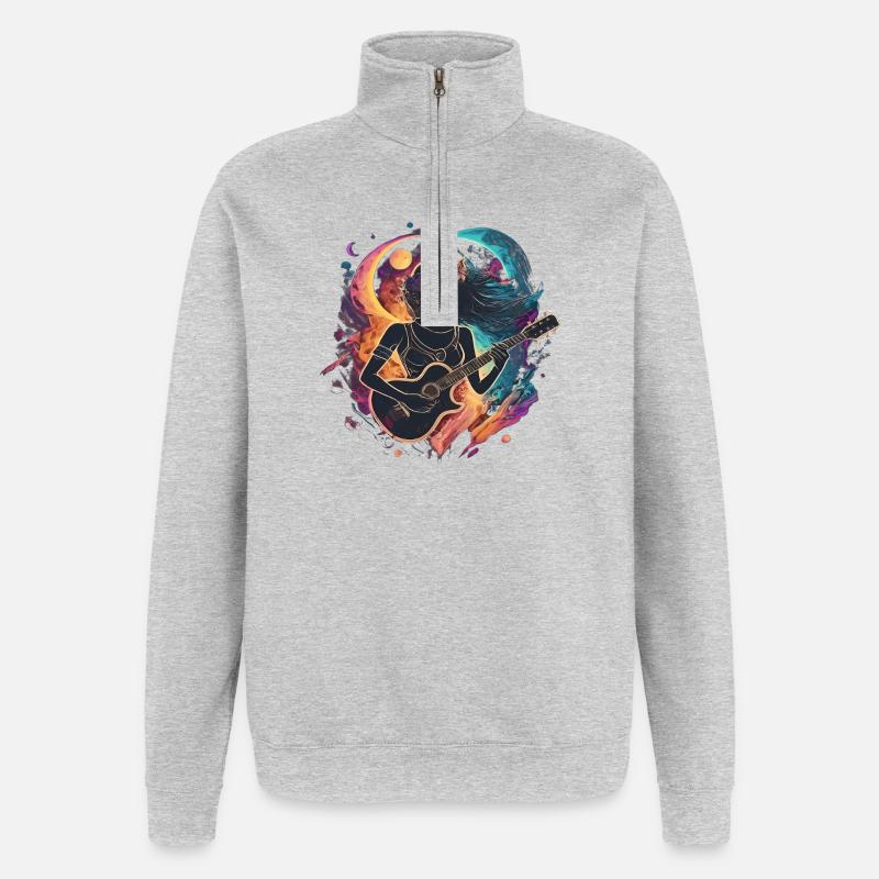 Illustration d’art de guitariste céleste - Sweat à zip 1/4 - gris chiné