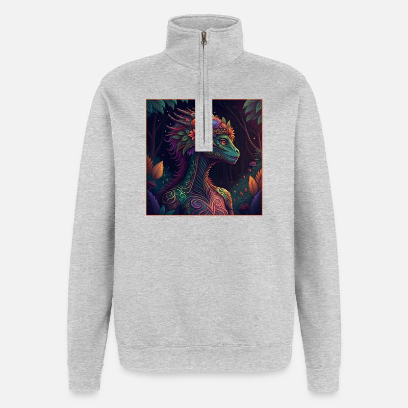 Mythischer Dschungeldrache Illustration - Quarter-Zip-Sweatshirt - Grau meliert