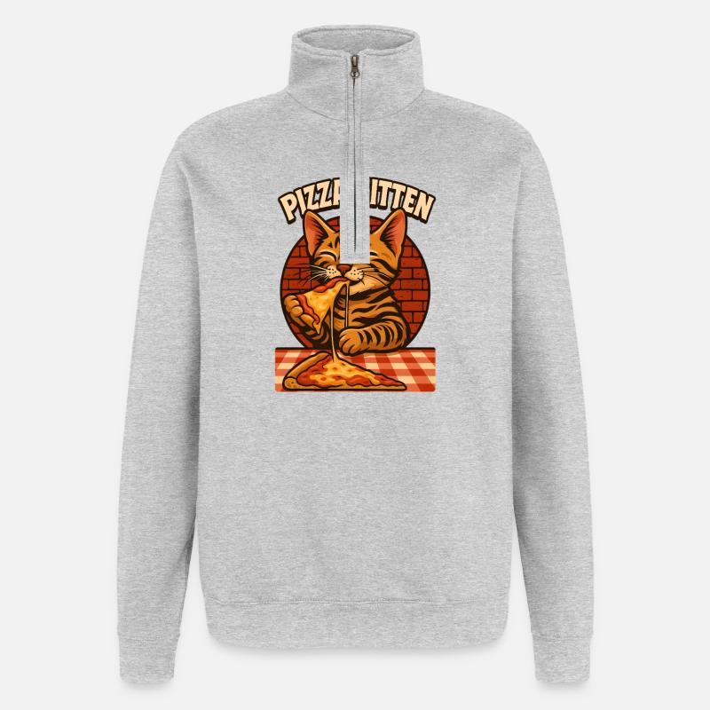 Verspieltes Pizzakätzchen, liebe Katzen - Quarter-Zip-Sweatshirt - Grau meliert