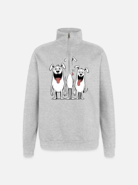 Funny Three Dogs Cartoon - Quarter-Zip Sweatshirt - heather grey