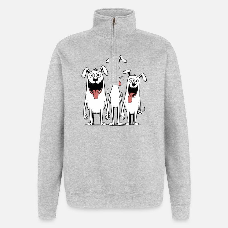 Dessin animé des Trois Chiens Drôles - Sweat à zip 1/4 - gris chiné