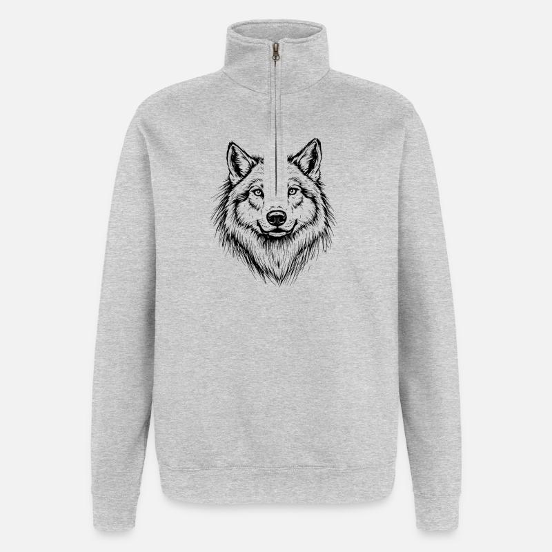 Wolfskopf Linienstyle - Quarter-Zip-Sweatshirt - Grau meliert