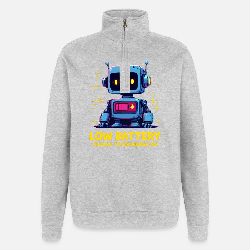 Futuristic Robot with Low Battery Message - Quarter-Zip Sweatshirt - heather grey