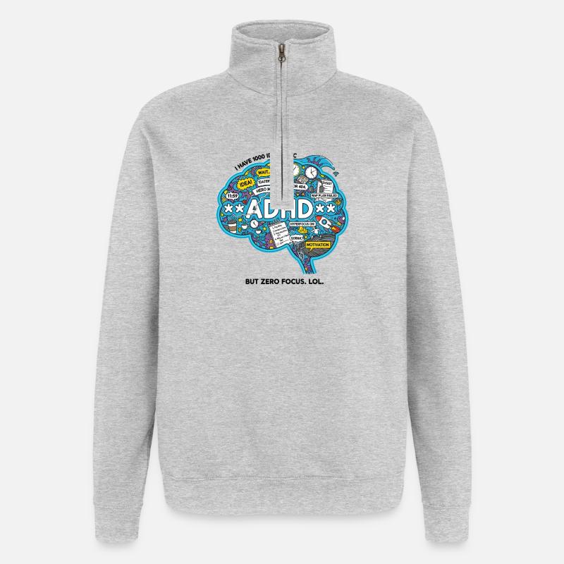 ADHS Gehirn Chaos Illustration - Quarter-Zip-Sweatshirt - Grau meliert