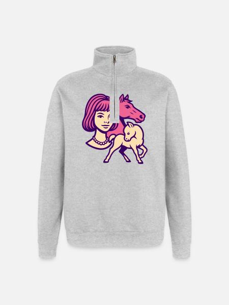 Pferdemädchen Pop-Art rosa - Quarter-Zip-Sweatshirt - Grau meliert