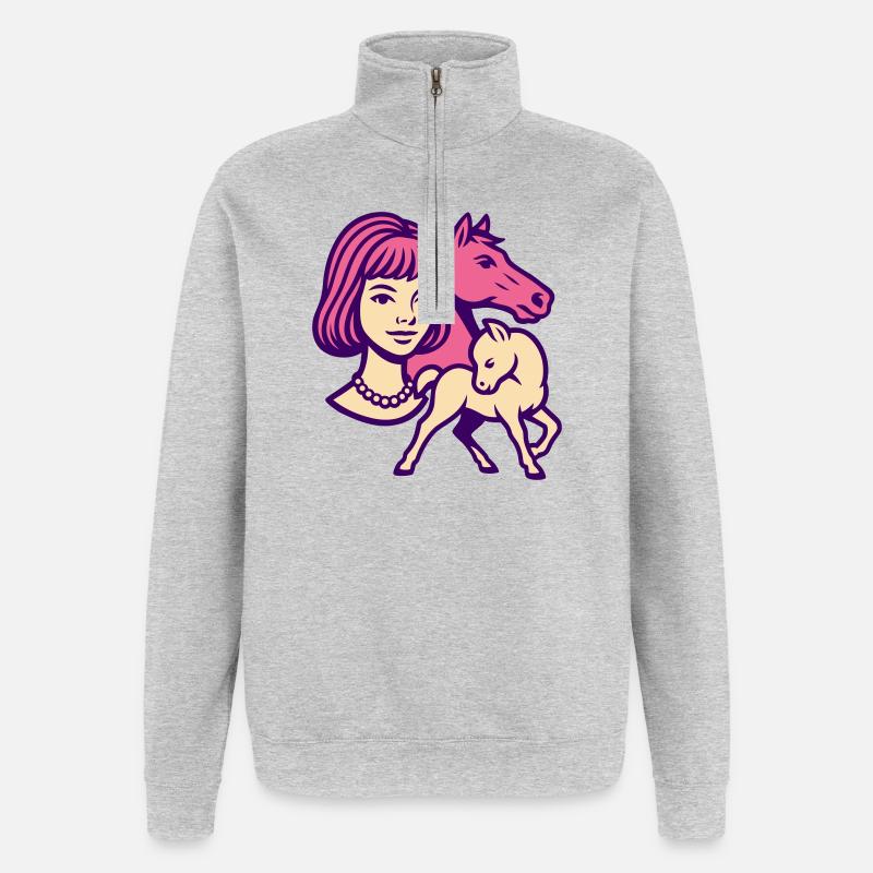 Fille Cheval Pop Art Rose - Sweat à zip 1/4 - gris chiné