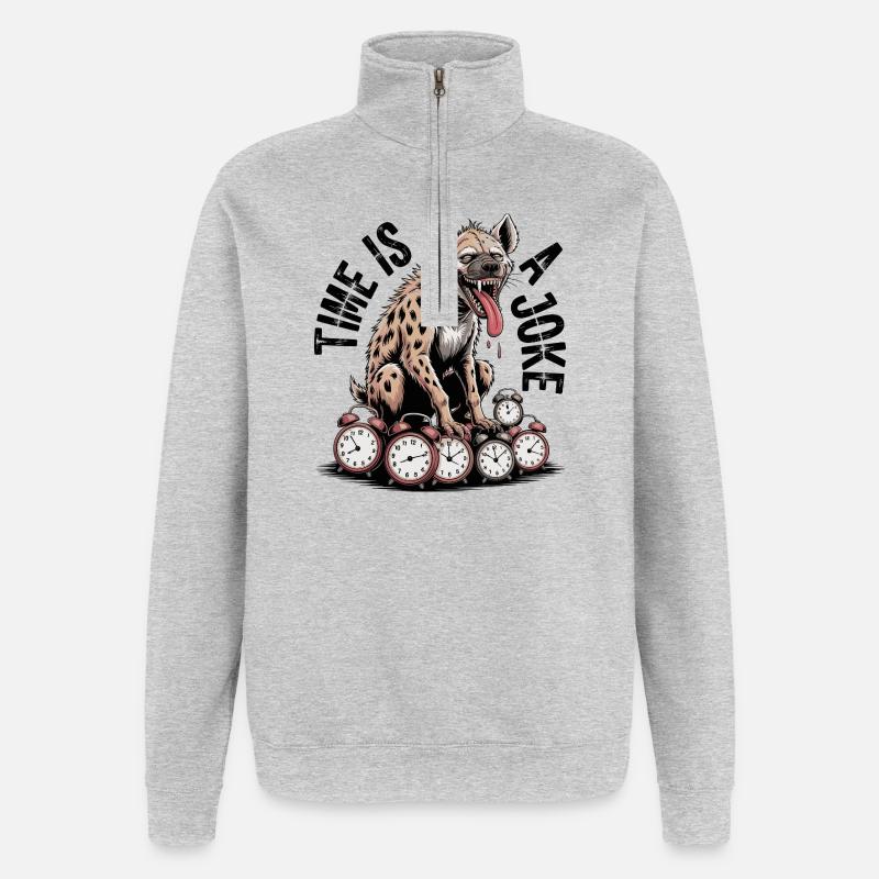 Lachende Hyäne Zeit Witz - Quarter-Zip-Sweatshirt - Grau meliert