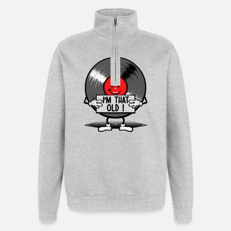 Vieux comme un disque 33 tours - Sweat à zip 1/4 - gris chiné