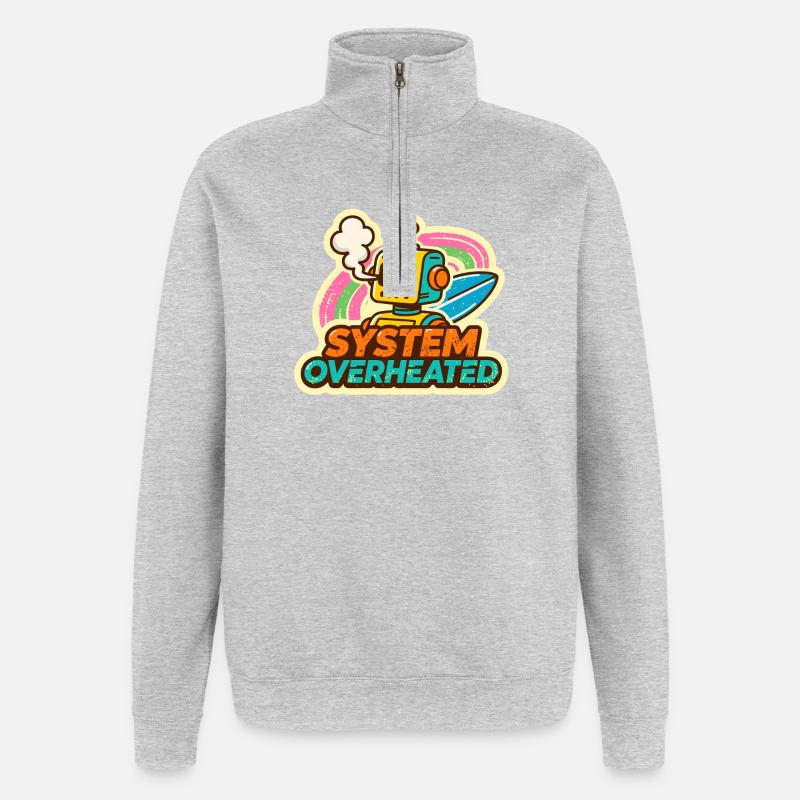 Retro Robot Surf Art Design - Quarter-Zip Sweatshirt - heather grey