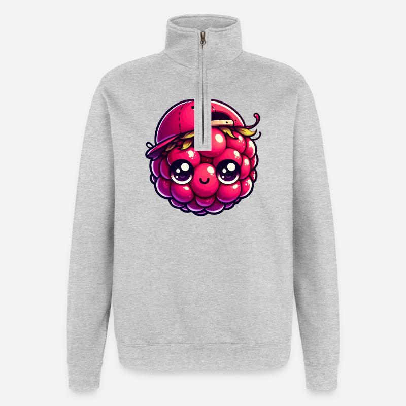 Entzückende Himbeere mit Kappe - Quarter-Zip-Sweatshirt - Grau meliert