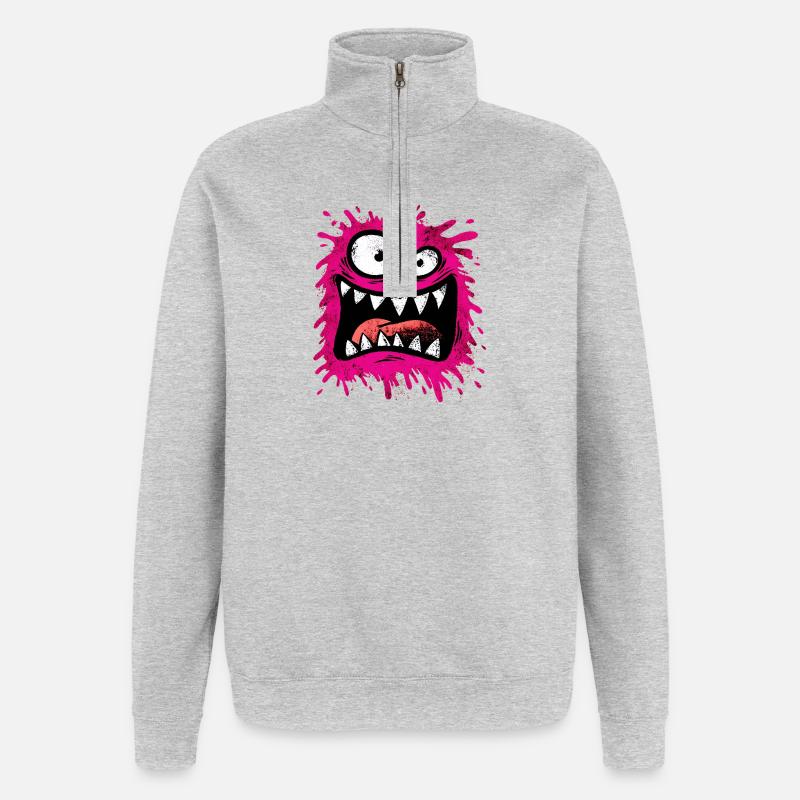 Buntes psychedelisches Monster - Quarter-Zip-Sweatshirt - Grau meliert