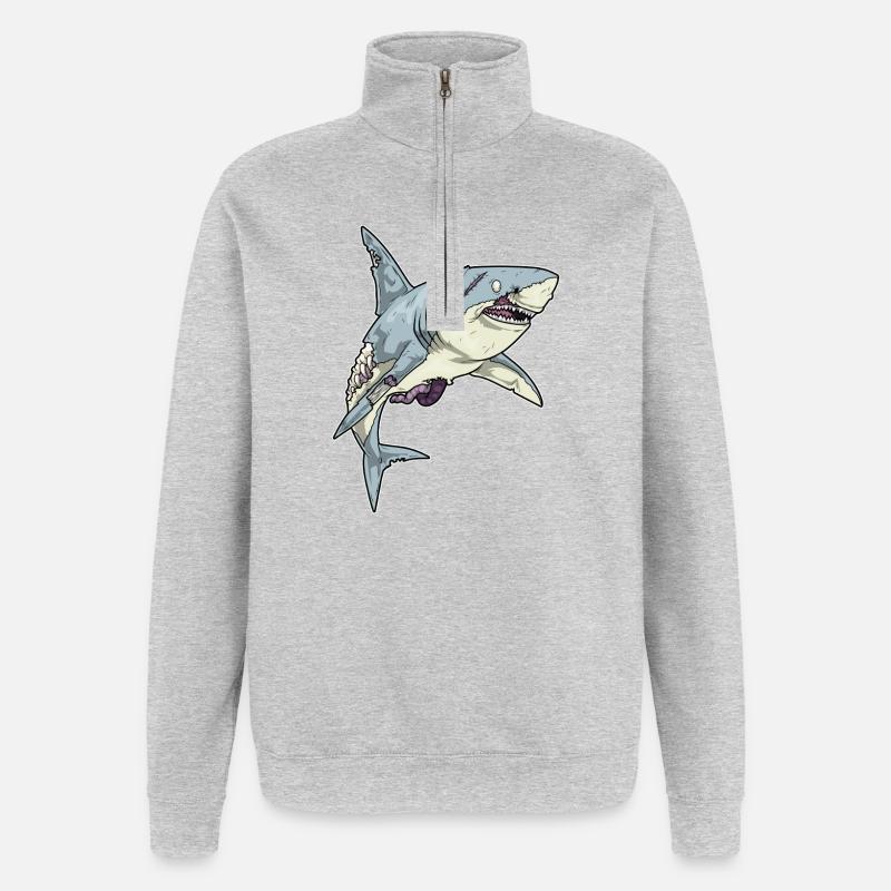 Requin Halloween Zombie - Sweat à zip 1/4 - gris chiné
