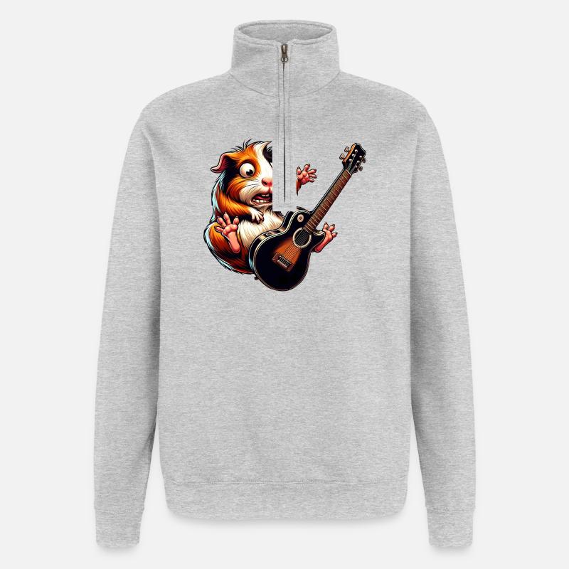 Cochon d’Inde rocks avec guitare électrique - Sweat à zip 1/4 - gris chiné