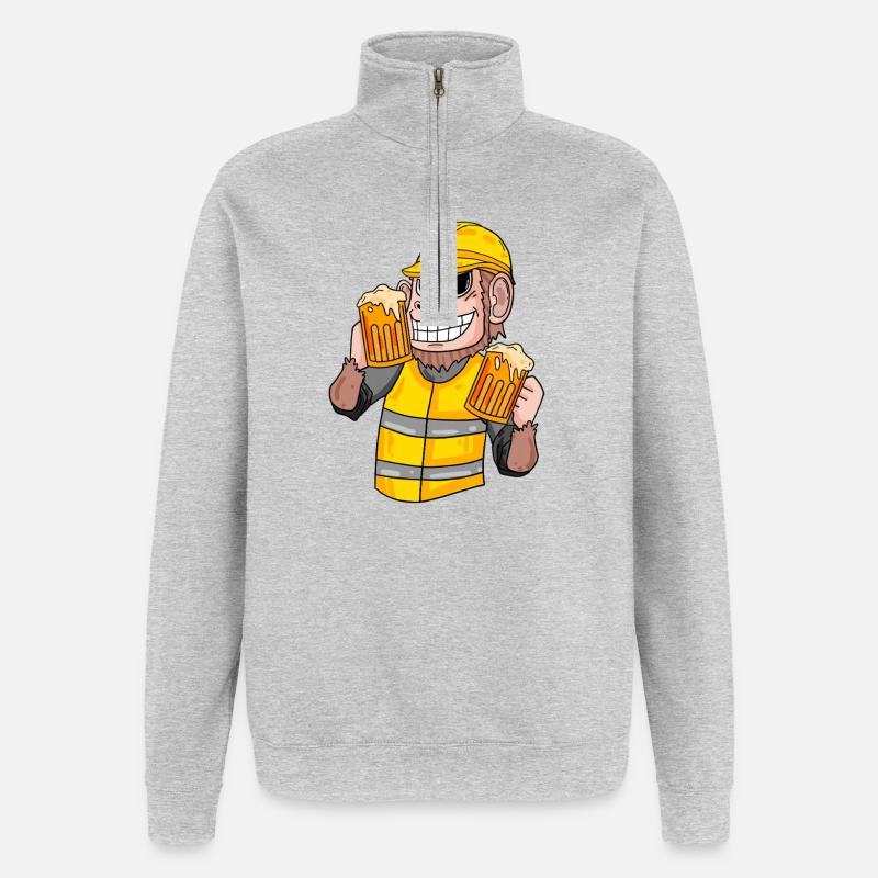 Bauarbeiter Affe mit Bier - Quarter-Zip-Sweatshirt - Grau meliert
