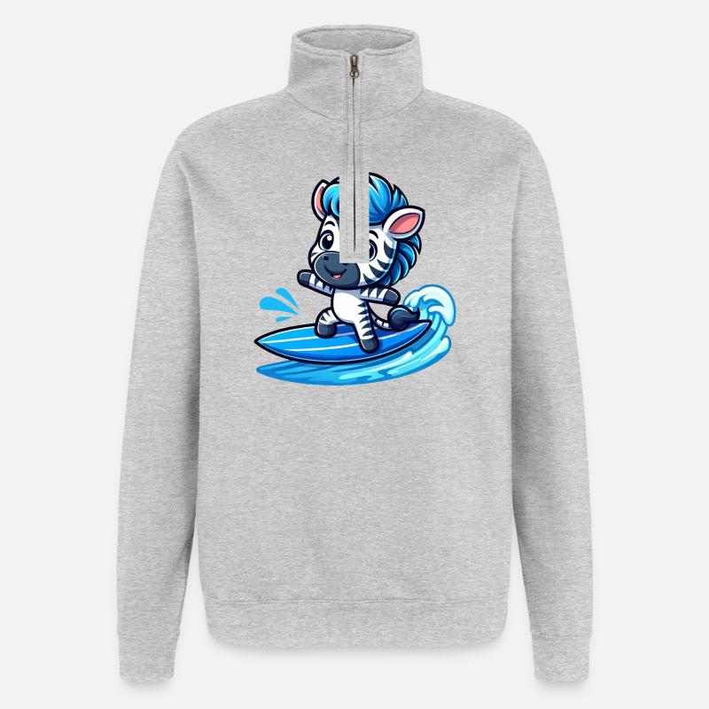 Cute Zebra Surfer Summer Surfboard Cartoon - Quarter-Zip Sweatshirt - heather grey