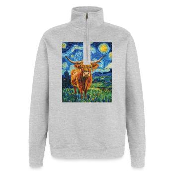 Highland Cow - Quarter-Zip-Sweatshirt - Grau meliert - Vorne - AI Model Female 172 light (172cm) & AI Model Male 178 dark (178cm)