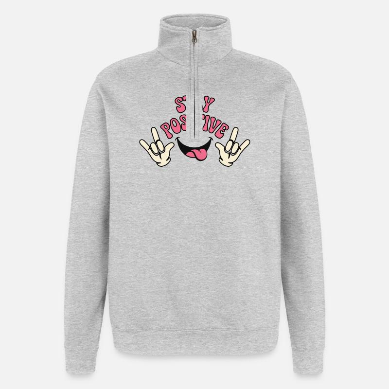 Verspieltes positives Vibes-Typografie-Design - Quarter-Zip-Sweatshirt - Grau meliert