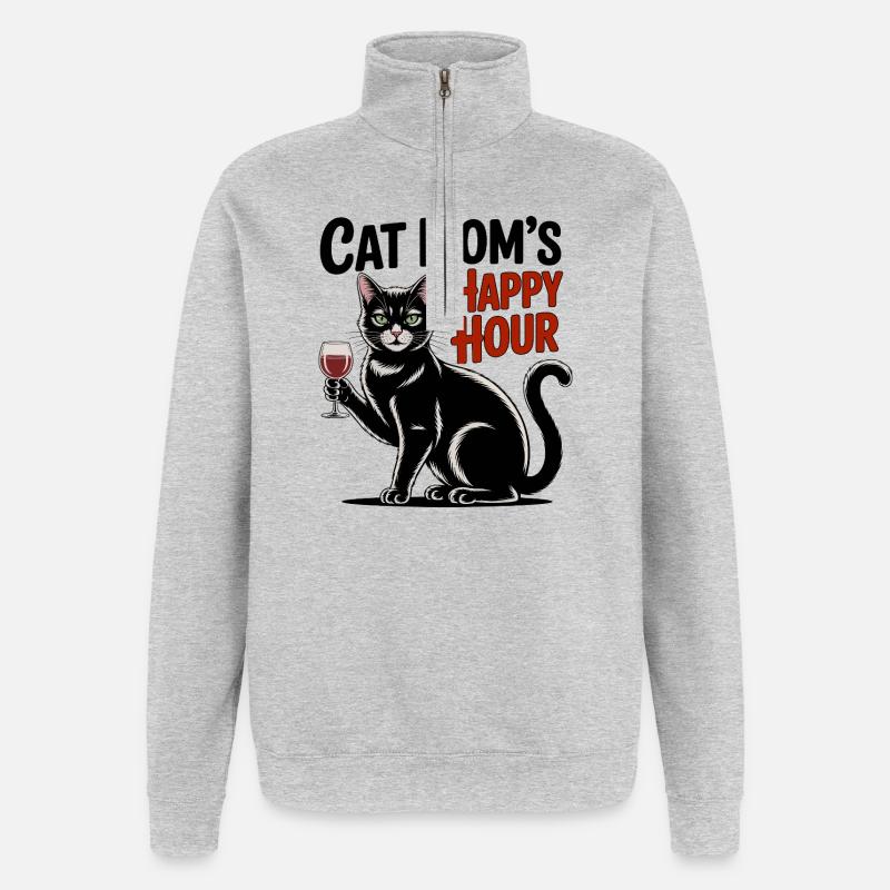 Happy Hour Chat - Sweat à zip 1/4 - gris chiné