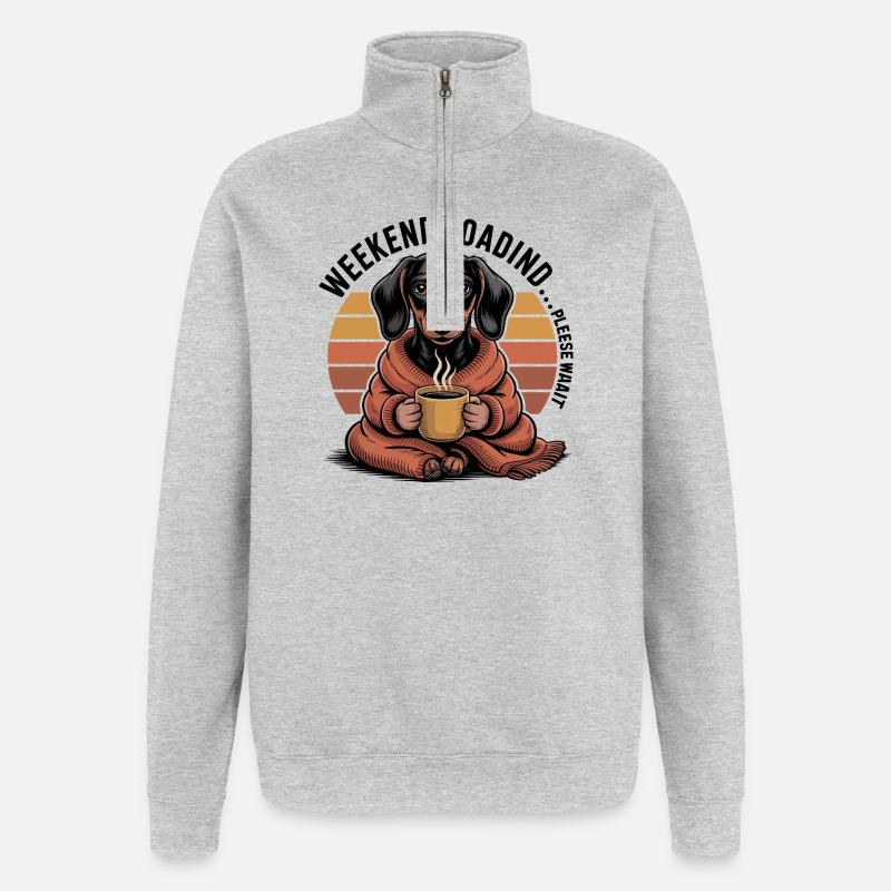 Teckel café douillet - Sweat à zip 1/4 - gris chiné