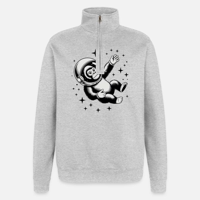 Ape in Space - Cool Astonomy Logo - Quarter-Zip Sweatshirt - heather grey
