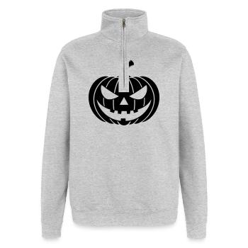 citrouille horreur illustration - Sweat à zip 1/4 - gris chiné - Devant - AI Model Female 172 light (172cm) & AI Model Male 178 dark (178cm)