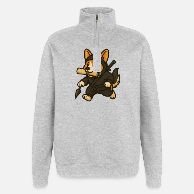 Kampfduchs Ninja mit Holzschwert - Quarter-Zip-Sweatshirt - Grau meliert