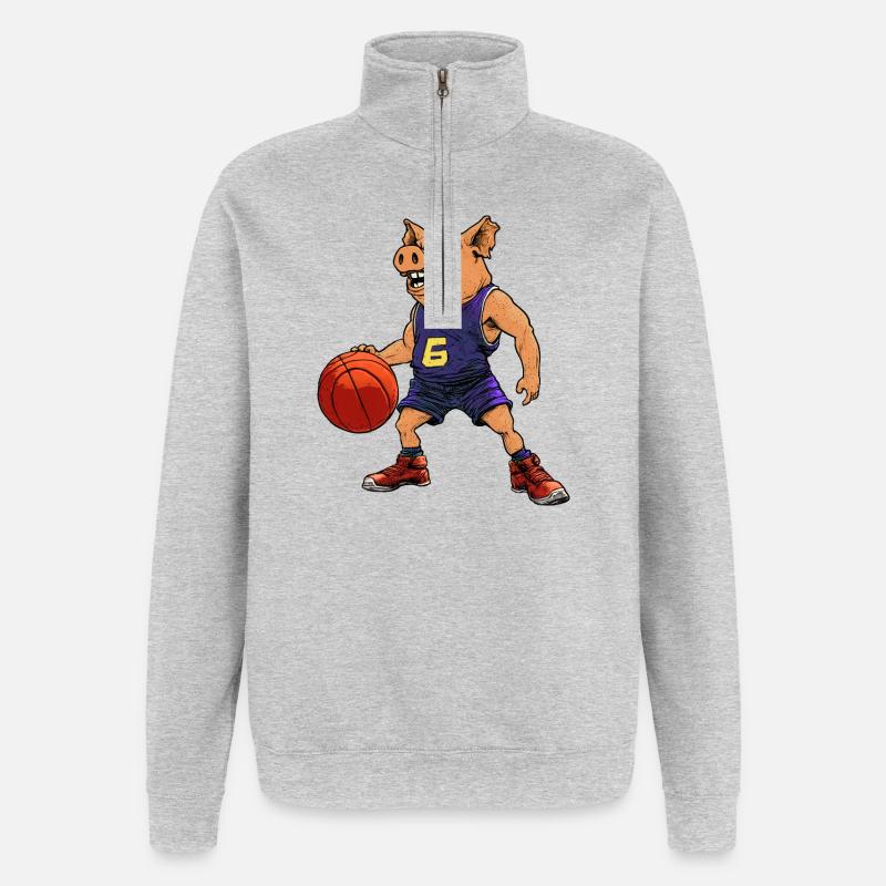 Cochon basketteur basketteur - Sweat à zip 1/4 - gris chiné