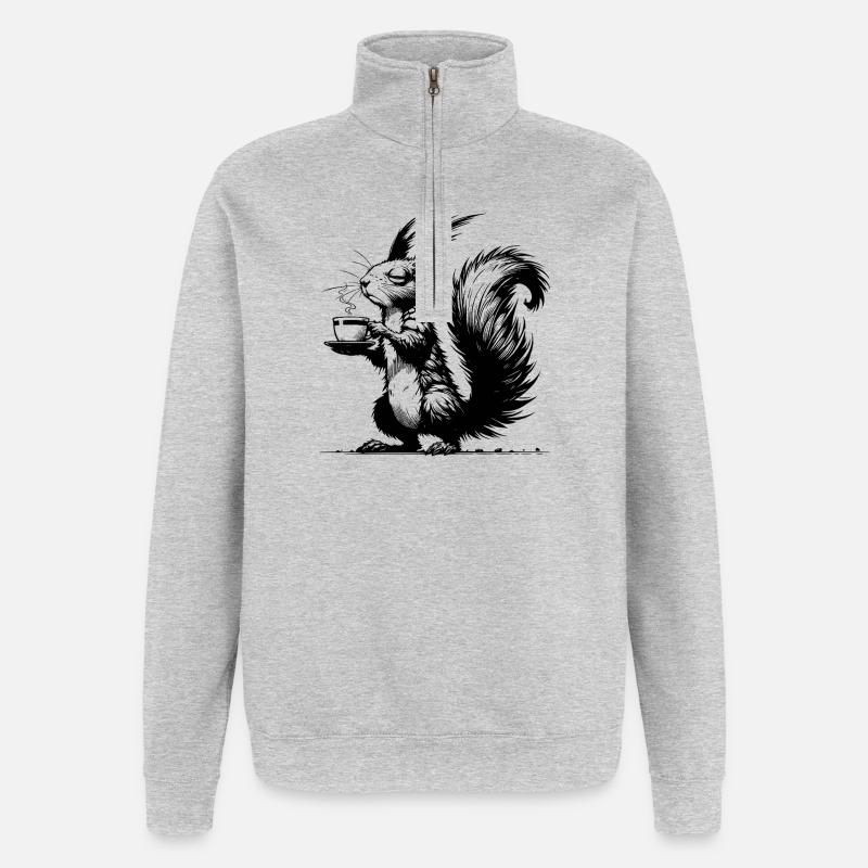 Small Squirrel, Big Cup Squirrel Caffeine - Quarter-Zip Sweatshirt - heather grey
