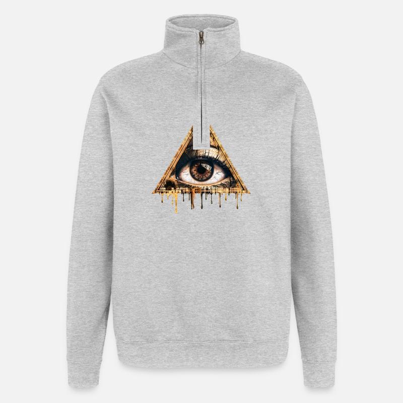 Œil mystique dans triangle doré - Sweat à zip 1/4 - gris chiné