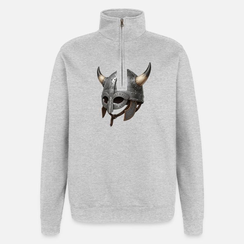 Vikingehjelm med runemotiv - Sweatshirt med 1/4 lynlås - grå meleret