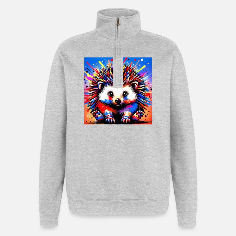 hérisson - Sweat à zip 1/4 - gris chiné