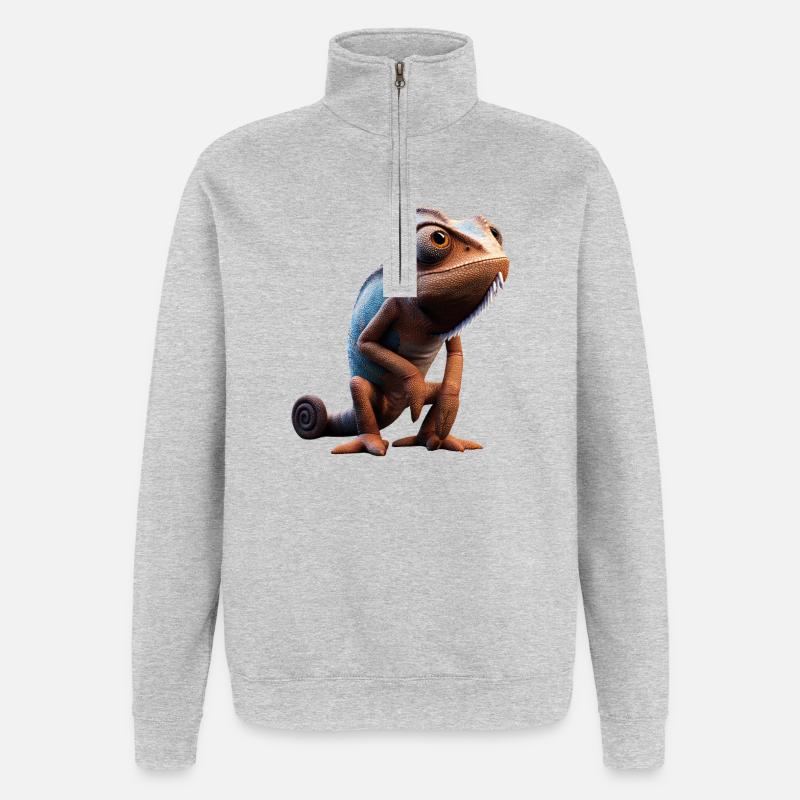 Chamäleon Echse Reptil Chameleon Leguan Eidechse - Quarter-Zip-Sweatshirt - Grau meliert