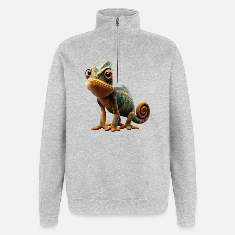 Caméléon Lézard Reptile Caméléon Iguane Lézard - Sweat à zip 1/4 - gris chiné